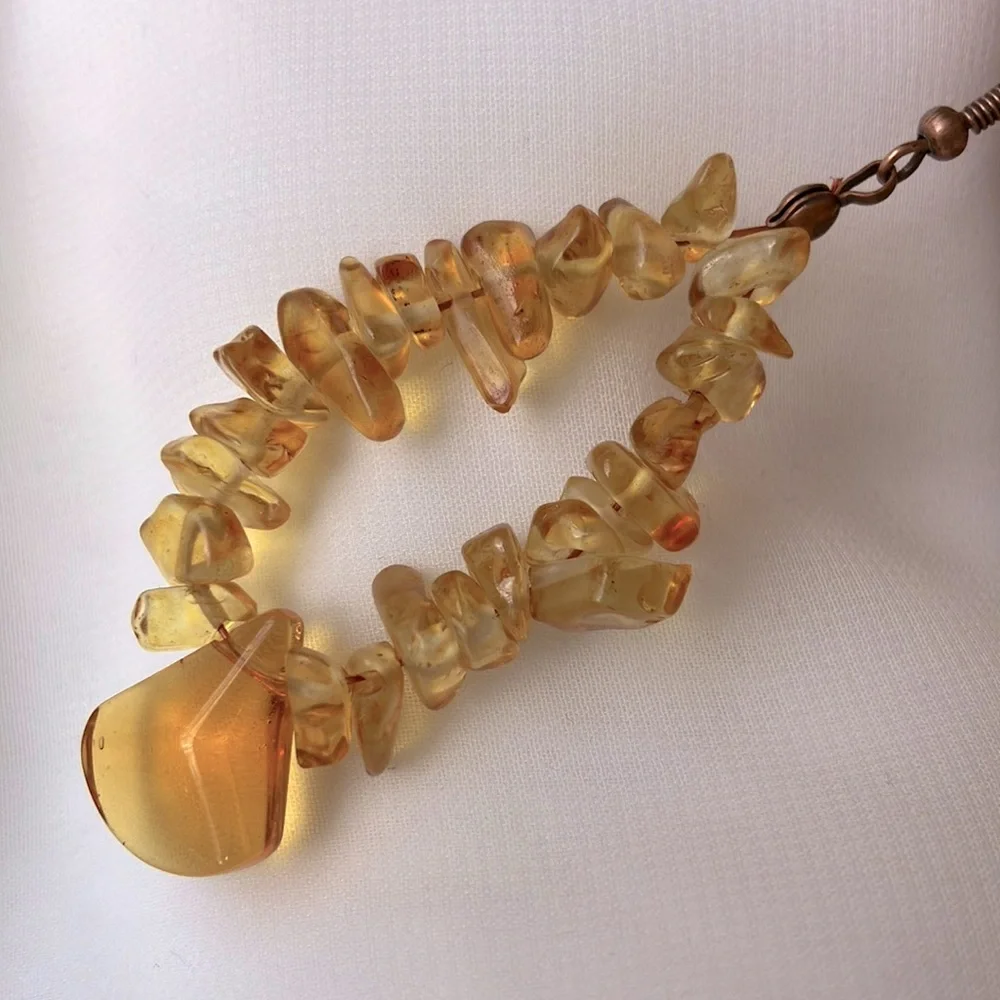 Amber Glass Chip Earrings - Picture 2 of 4